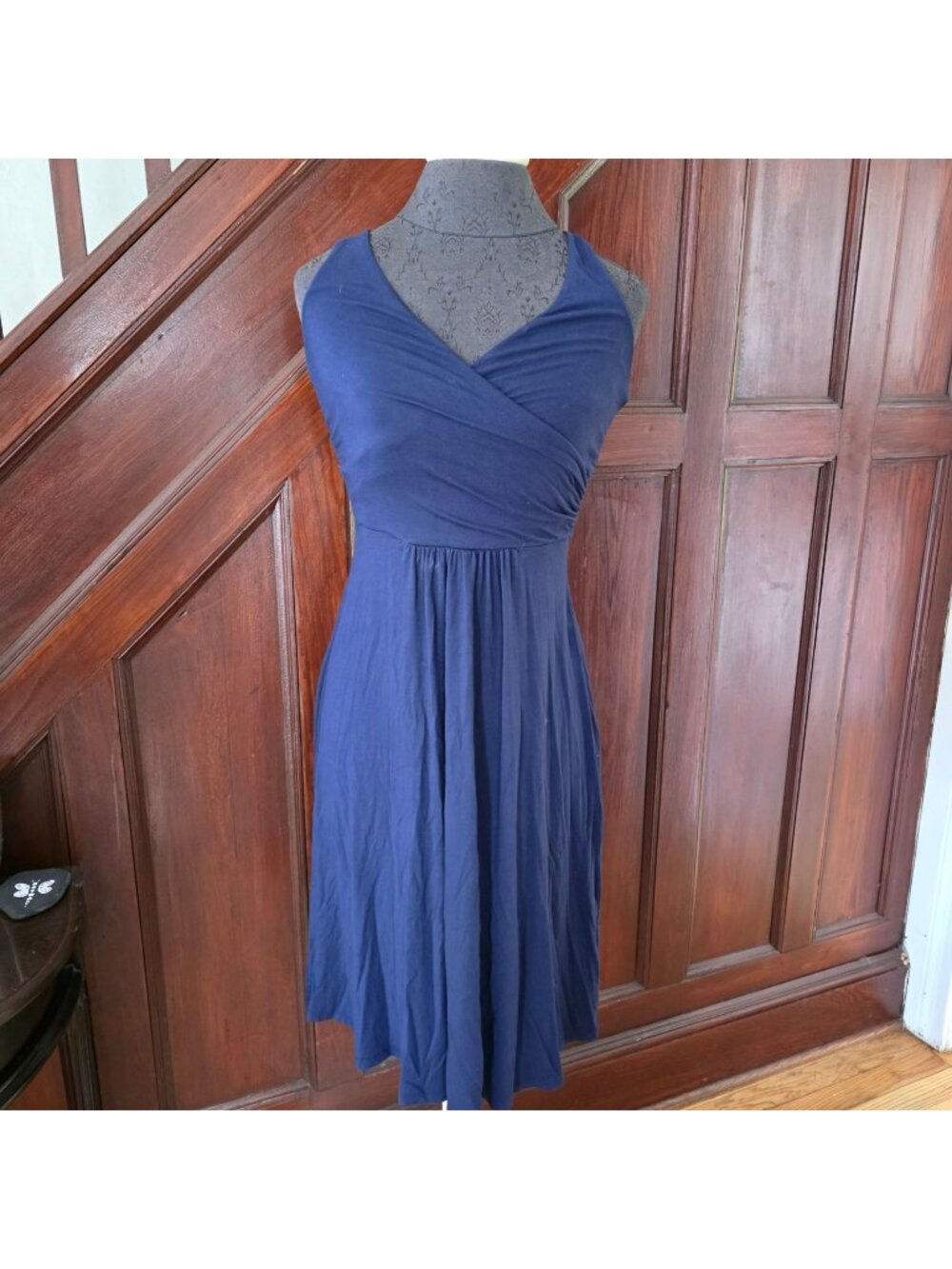 Boden Navy Blue Sleeveless Halter Midi Dress  Ruched Bodice & Tie Back  US 4L